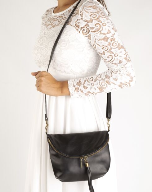 Sac bandoulière en Cuir Agata noir - 24x4x18 cm