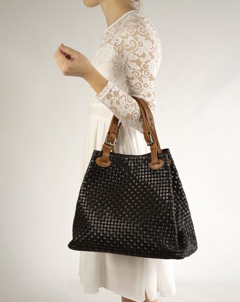 Sac à main en Cuir Aria noir - 34x17x30 cm