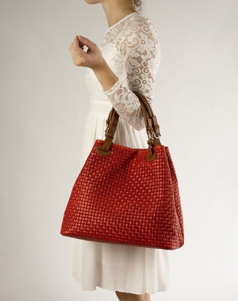 Sac à main en Cuir Aria rouge - 34x17x30 cm