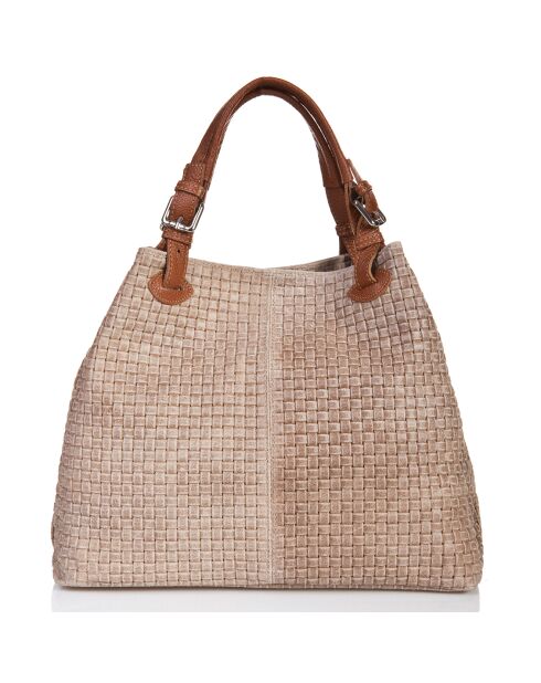 Sac à main en Cuir Aria taupe - 34x17x30 cm