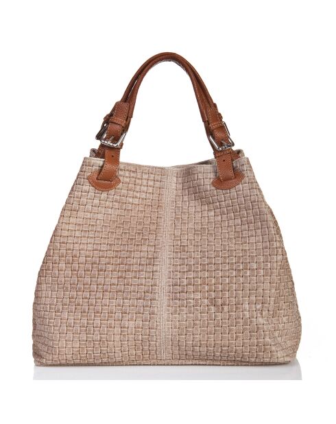 Sac à main en Cuir Aria taupe - 34x17x30 cm