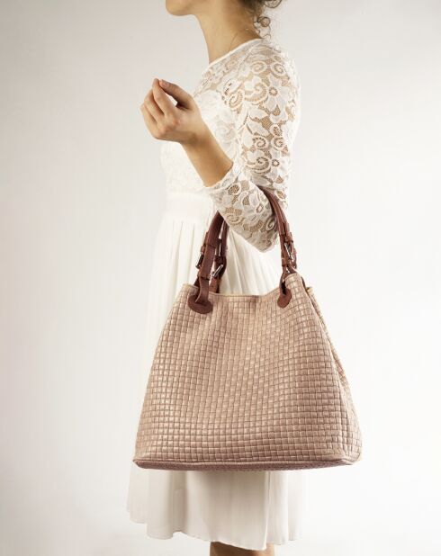 Sac à main en Cuir Aria taupe - 34x17x30 cm