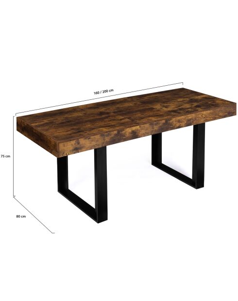 Table à Manger Extensible Brixton bois vieilli/noir - 160-200x80x75 cm