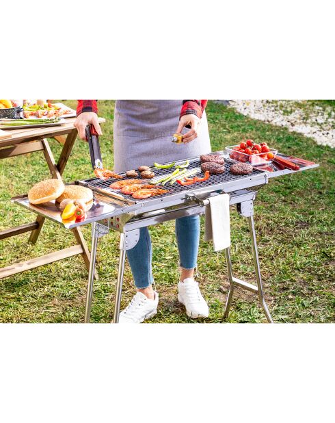 Barbecue au charbon de bois pliable en acier inoxydable ExelQ  gris - 81x73x33 cm