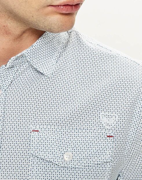 Regular-Fit-Hemd aus weiß/blau bedruckter Banjo-Popeline