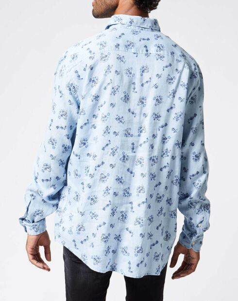 Chemise 100% Lin Broadway Fleurs bleu clair