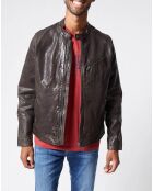 Blouson en Cuir Motard  gris foncé