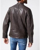 Blouson en Cuir Motard  gris foncé