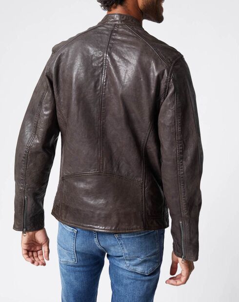 Blouson en Cuir Motard  gris foncé