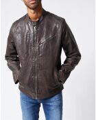 Blouson en Cuir Motard  gris foncé