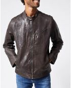 Blouson en Cuir Motard  gris foncé