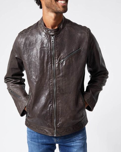 Blouson en Cuir Motard  gris foncé