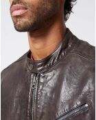 Blouson en Cuir Motard  gris foncé