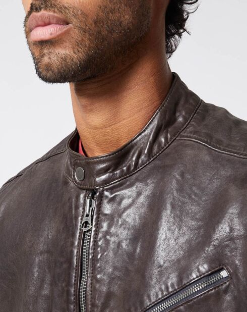 Blouson en Cuir Motard  gris foncé