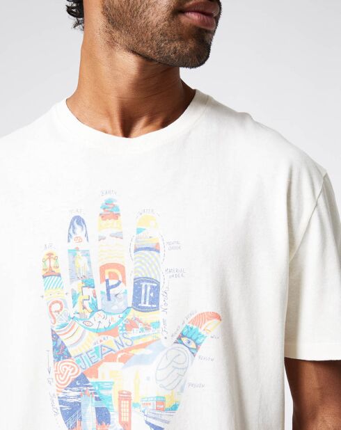 T-Shirt en Lin mélangé Print Main Sergio écru