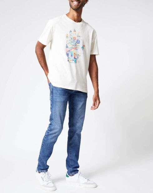 T-Shirt en Lin mélangé Print Main Sergio écru