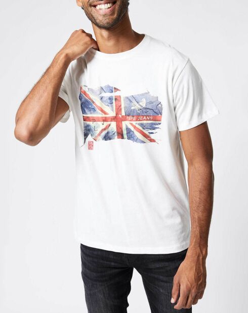 Weißes T-Shirt mit seitlicher Flagge