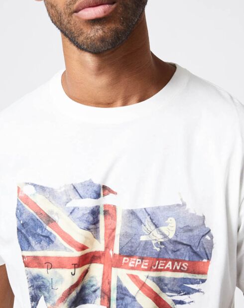 Weißes T-Shirt mit seitlicher Flagge