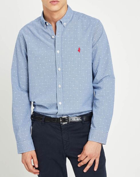 Hemelswit hemd met microgingham en rechte snit