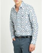 Chemise en Voile de Coton feuillages bleue