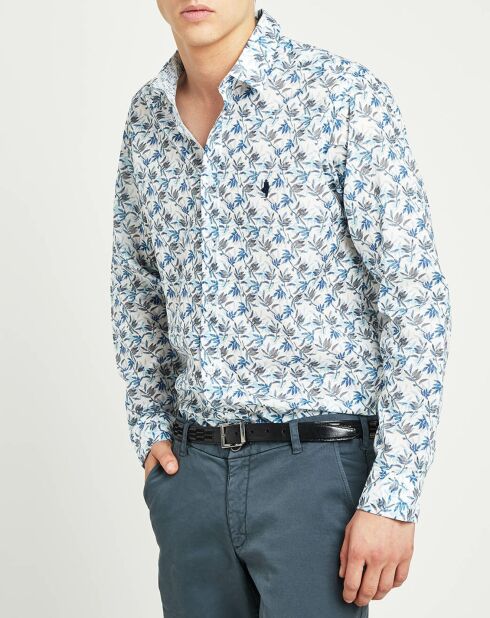 Chemise en Voile de Coton feuillages bleue