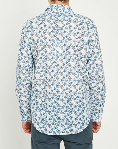 Chemise en Voile de Coton feuillages bleue