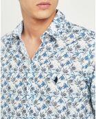 Chemise en Voile de Coton feuillages bleue