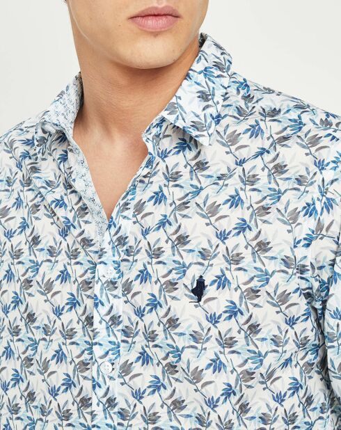 Chemise en Voile de Coton feuillages bleue