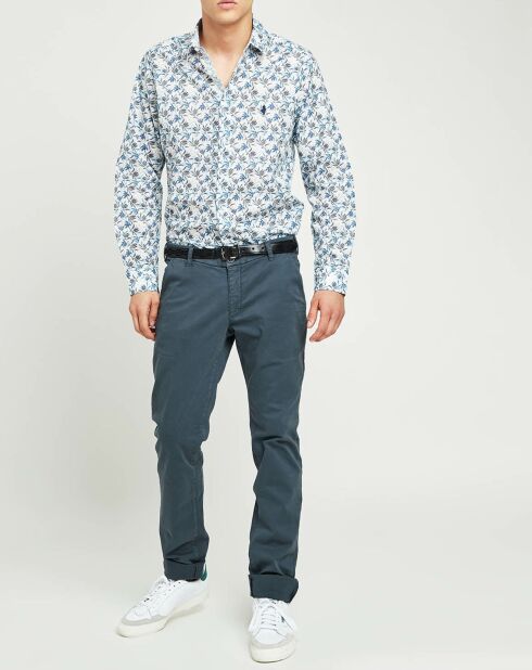 Chemise en Voile de Coton feuillages bleue