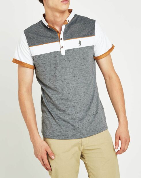 Polo bande tricolore gris