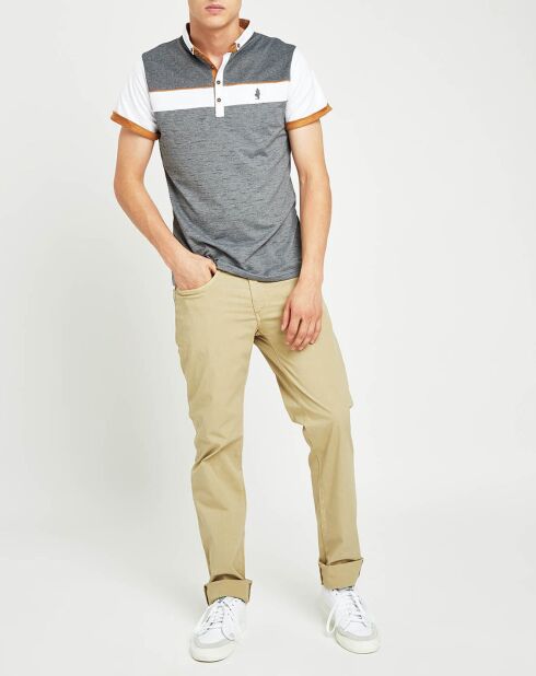 Polo bande tricolore gris
