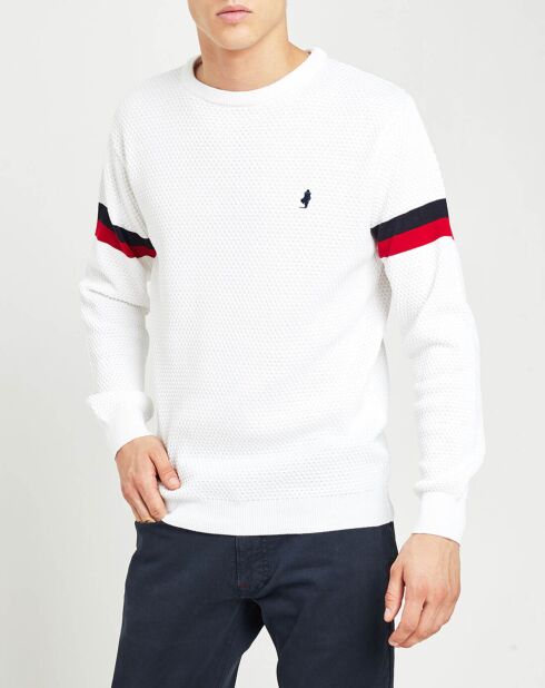 Jersey blanco con cuello redondo en forma de panal