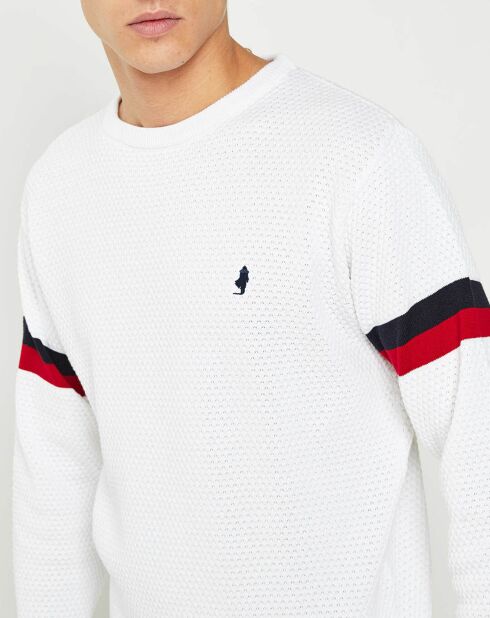 Jersey blanco con cuello redondo en forma de panal