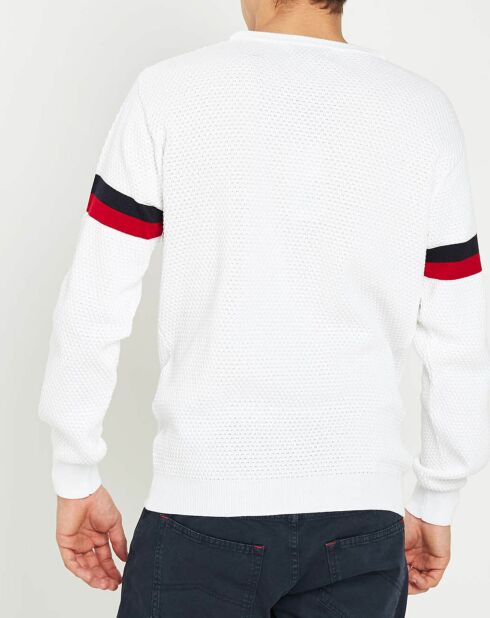 Jersey blanco con cuello redondo en forma de panal