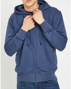 Sweat zippé à capuche bleu denim