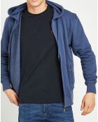 Sweat zippé à capuche bleu denim