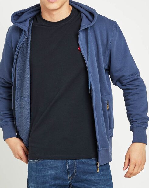 Sweat zippé à capuche bleu denim