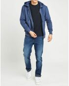 Sweat zippé à capuche bleu denim