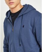 Sweat zippé à capuche bleu denim