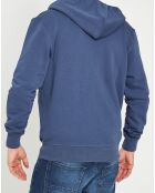Sweat zippé à capuche bleu denim