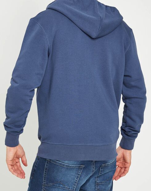 Sweat zippé à capuche bleu denim