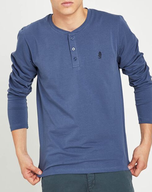T-Shirt col tunisien bleu denim