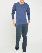 T-Shirt col tunisien bleu denim