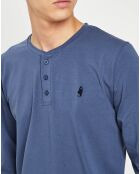T-Shirt col tunisien bleu denim
