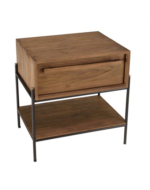 Table de chevet bois de teck recyclé Sixtine marron/noir - 58.5 x45x60 cm