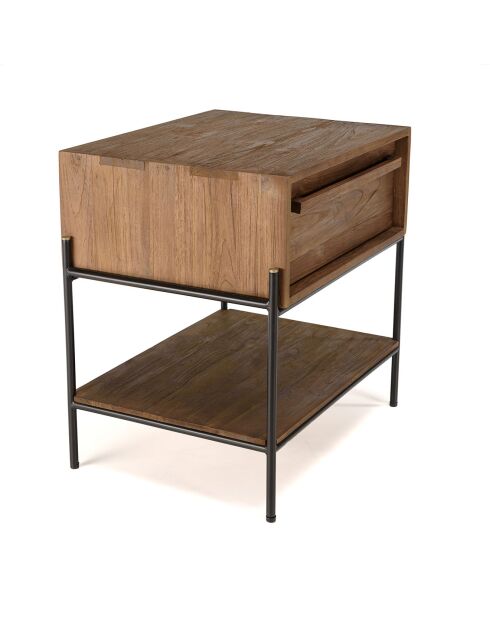 Table de chevet bois de teck recyclé Sixtine marron/noir - 58.5 x45x60 cm