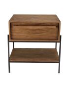 Table de chevet bois de teck recyclé Sixtine marron/noir - 58.5 x45x60 cm