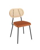 2 Chaises velours dossier rotin Albane orange - 48x51x81.5 cm