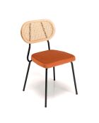 2 Chaises velours dossier rotin Albane orange - 48x51x81.5 cm