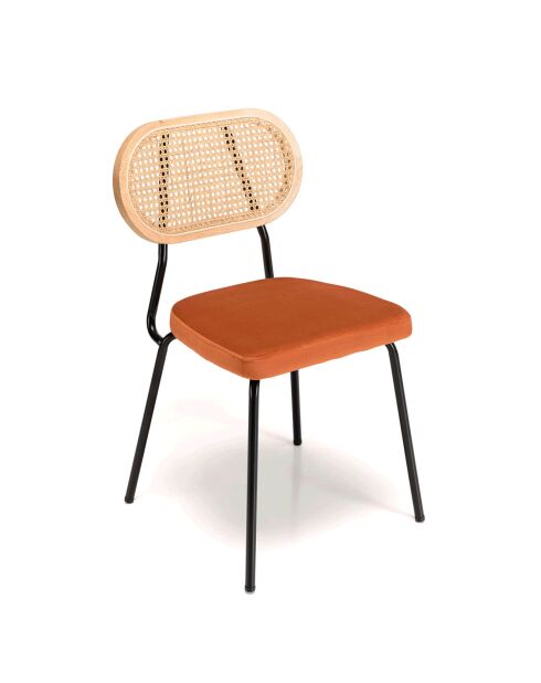 2 Chaises velours dossier rotin Albane orange - 48x51x81.5 cm